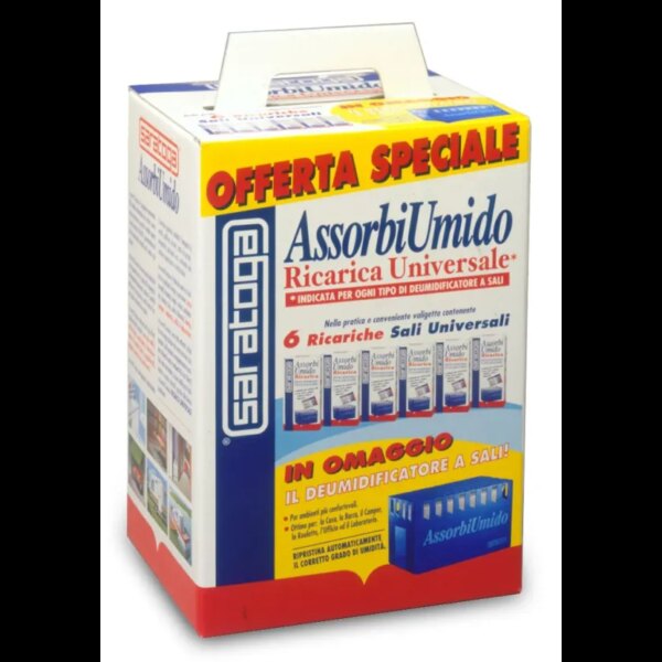 מערכת מסיר לחות Saratoga AssorbiUmido דגם 93.600.001 כולל מכסה מגש איסוף ושקית מלחים 450 גרם - פתרון מתקדם ללחות עודפת בבתים סירות וקרוואנים