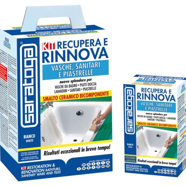 ערכת שיפוץ Saratoga RESTORE&RENOVATION דגם 88.965.001 כולל רזין אפוקסי 375 מ"ל קטליזטור ומרית ערבוב - פתרון מהיר לשיקום משטחי קרמיקה עם שכבת הגנה חלקה וברק יוצא דופן