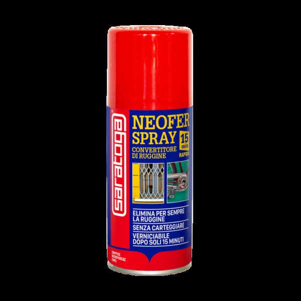 בקבוק ספריי Saratoga NEOFER דגם 54.007.002 נפח 150 מ"ל - ממיר חלודה מתקדם עם חומצה טאנית במשקל מולקולרי גבוה לטיפול מהיר במשטחי מתכת חלודים