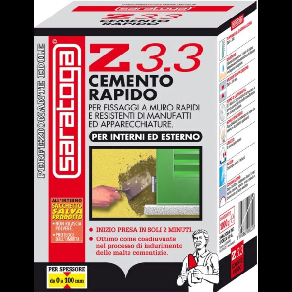 שקית צמנט מהיר SARATOGA Z3.3 דגם 7.114.001 משקל 1 ק"ג - צמנט מהפכני לקיבוע סורגים צינורות ומדפים עם עובי שימוש עד 100 מ"מ