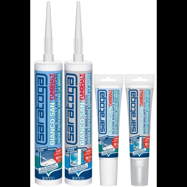 סיליקון SARATOGA BIANCO-SAN דגם FungHalt לבן 90 מ"ל - סיליקון אצטי נגד עובש מתקדם עם עמידות מקסימלית לחומרי ניקוי ומים חמים