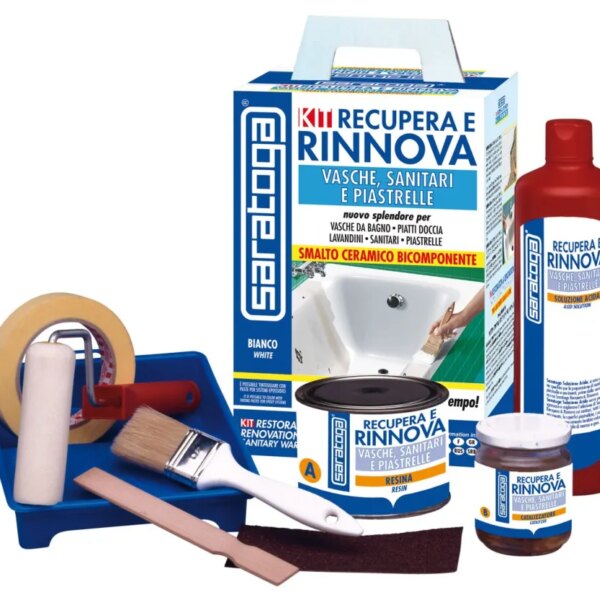 ערכת שיפוץ Saratoga RESTORE&RENOVATION דגם 88.965.001 כולל רזין אפוקסי 375 מ"ל קטליזטור ומרית ערבוב - פתרון מהיר לשיקום משטחי קרמיקה עם שכבת הגנה חלקה וברק יוצא דופן