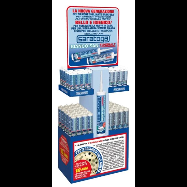 סיליקון SARATOGA BIANCO-SAN דגם FungHalt שקוף 90 מ"ל - סיליקון אצטי נגד עובש מתקדם עם עמידות יוצאת דופן למים חמים וקרינת UV