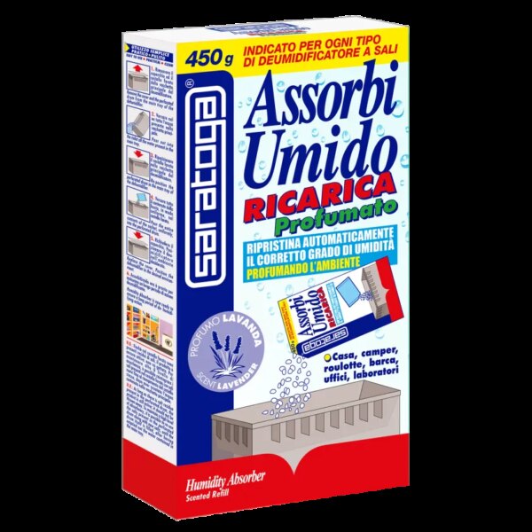 אריזת מילוי Saratoga AssorbiUmido דגם 93.612.001 כולל 3 שקיות 450 גרם - מילוי מקורי למכשיר סופח לחות עם פתיתי גביש לבנים ללא ריח וחומרים נדיפים