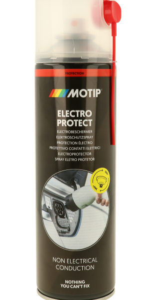 תרסיס מגן מגעי חשמל MOTIP Electro Protect דגם MO90108 מק"ט 11088 בנפח 500 מ"ל להגנה מתקדמת על מערכות חשמל מלחות וקורוזיה עם חדירה מעולה ועמידות במים ומלח